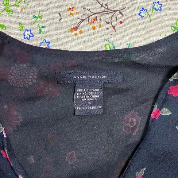 VTG Y2K Flare Bell Sleeve Top Silk Floral Black Whimsigoth Romantic Witchy Small - Picture 5 of 5